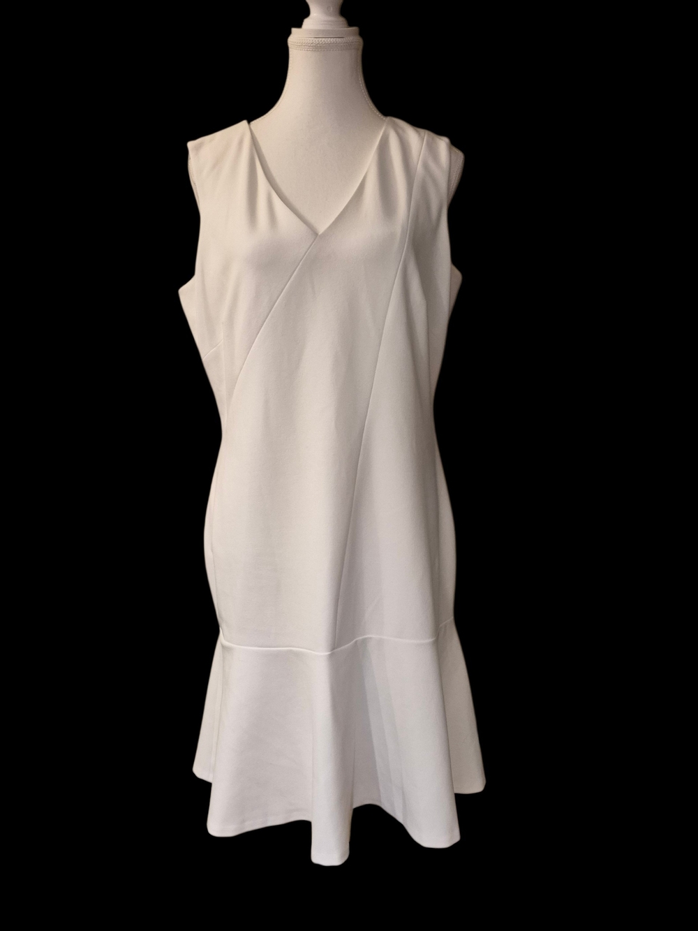 Calvin Klein White Sleeveless V-Neck Midi Fit-and-Flare Dress